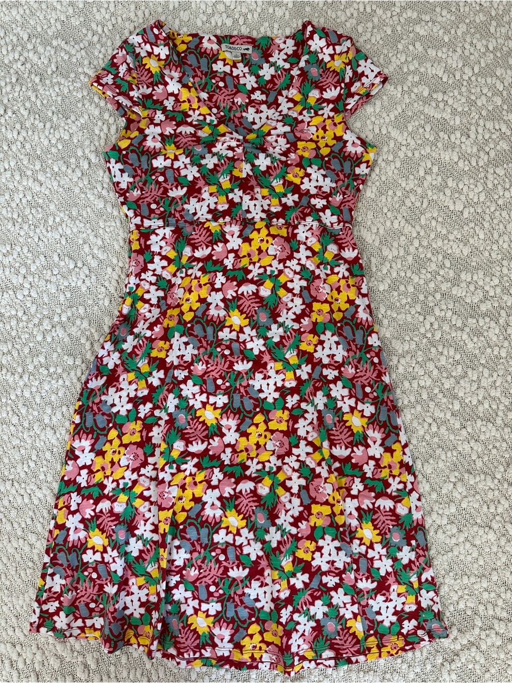 Toad&Co Rosemarie Cap Sleeve Dress Small Floral Samba Tencel Organic Cotton